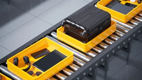 Airport Security Tray with Electronic Devices and Personal Items Stock Footage 288969257
