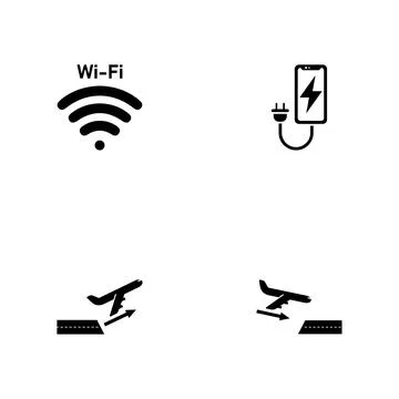 Airport - a set of black four solid icons isolated on a white background Illustrazione stock
