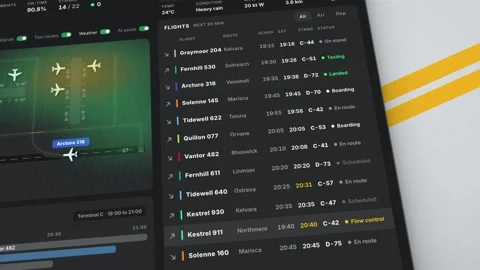 Airport Stand Control Dashboard Apron Map Terminal Flight Info Live Flight Stock Footage 346355240
