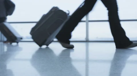Airport terminal - busy people passengers going traveling on air plane travel Stock Footage