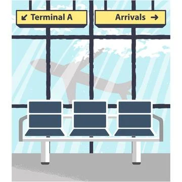 Airport terminal vector flat hall design cartoon Stock Illustration