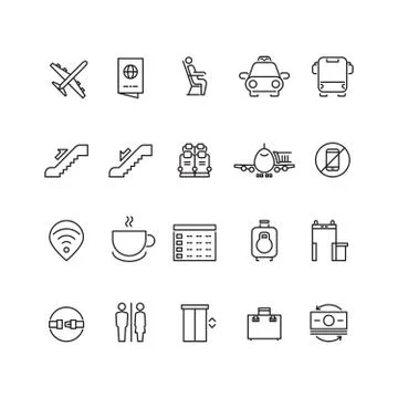 Airport thin line vector icons Stock Illustration