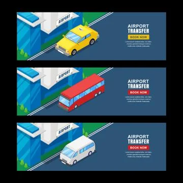 Airport transfer, vector isometric 3D illustration. Horizontal banner, flyer Stock Illustration