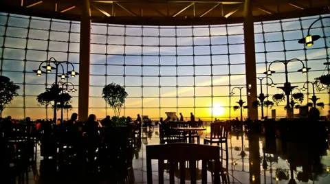 Airport Travelers Time Lapse People Silhouette Sunset Stock Footage