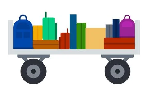 Airport trolley vector flat material design isolated object on white background. Stock Illustration