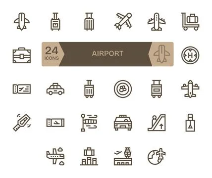Airport Vector Icon Library with 24 Bold Line 256x256 PIXEL Perfect Designs Stock Illustration