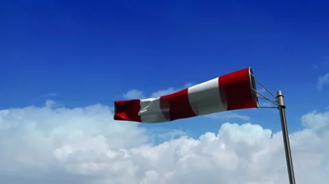 Airport Windsock on Blue Cloudy Background - version: Airport 04 (HD) Stock Footage 8669137