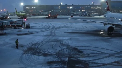 Airport in winter Stock Footage 70098898