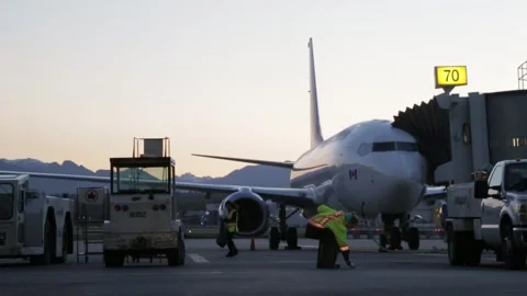 Airport Worker Picking Up Garbage at Gate (FOD) Foreign Object Debris Stock Footage 219373827