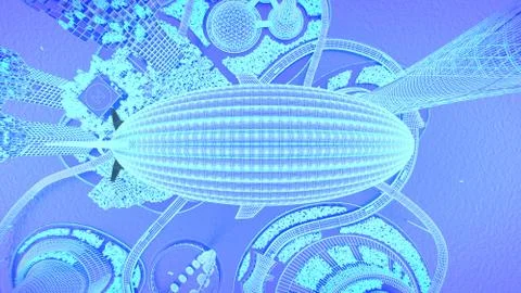 Airship. Concept future city skyline. Futuristic business vision concept. 3d 스톡 일러스트