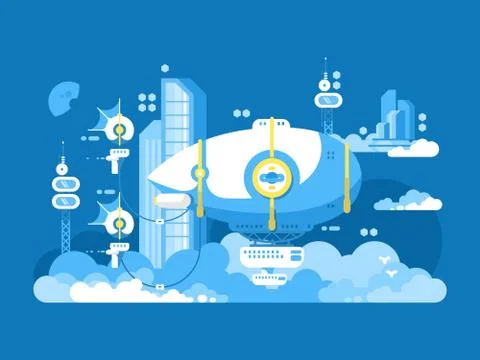 Airship design flat Stock Illustration