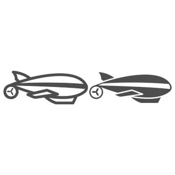 Airship line and solid icon, Balloon festival concept, Aerostat sign on white Stock Illustration