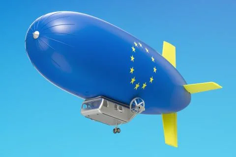 Airship or dirigible balloon with EU flag, 3D rendering Stock Illustration