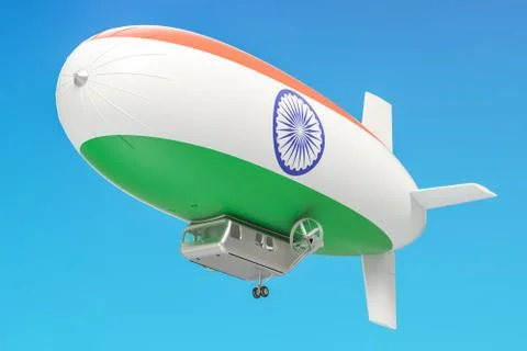 Airship or dirigible balloon with Indian flag, 3D rendering Stock Illustration