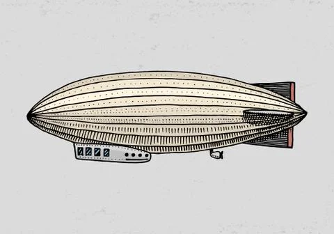 Airship or zeppelin and dirigible or blimp. For travel. engraved hand drawn in 스톡 일러스트
