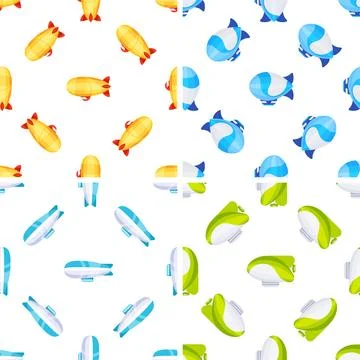 Airship seamless pattern repeating background tile with colorful blimps flying Illustration