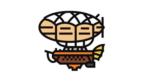 Airship steampunk vintage color icon animation Stock Footage 326112853