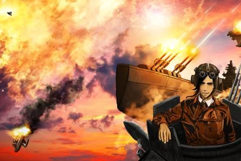 The  airships battle Stock Illustration