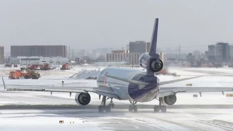 Airside 15 FedEx Md11 Turns to the Runway Stock-Footage 77036803