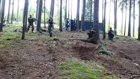 Airsoft Attack in the Woods Stock Footage 95272679