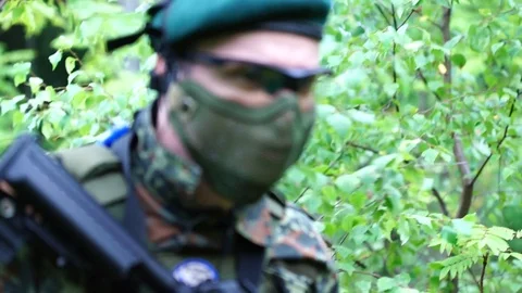 Airsoft mask-on Warrior Stock Footage 95273573