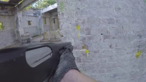 Airsoft, shooting with spas12 Stock Footage 80821806