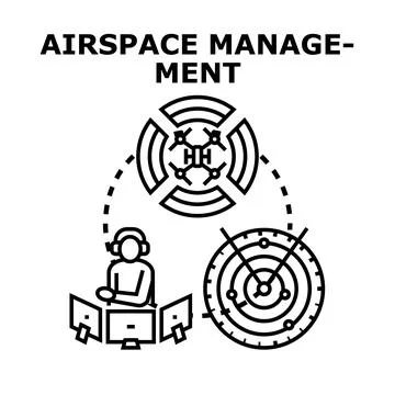 Airspace management system controlling drone traffic Stock Illustration