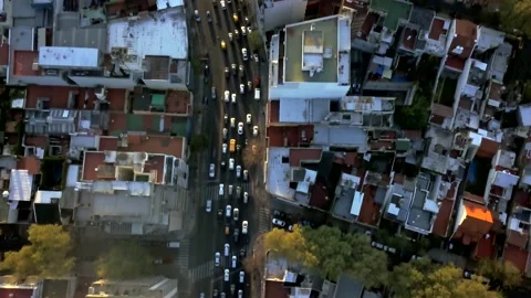 Airview of a main avenue in a neighborhood of Buenos Aires city with Stock-Footage