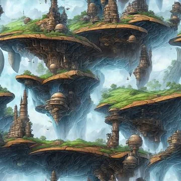 Airy Castles - Seamless Repeatable Pattern - Generative AI Stock Illustration