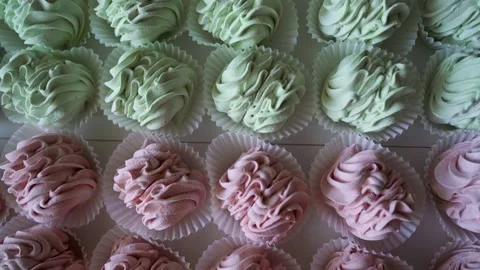 Airy useful homemade marshmallow. Slider camera on the subject table. Close-up Stock Footage 217487474