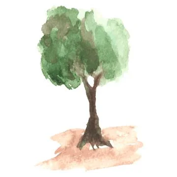 Airy watercolor tree with green foliage which flutters on a wind Stock Illustration