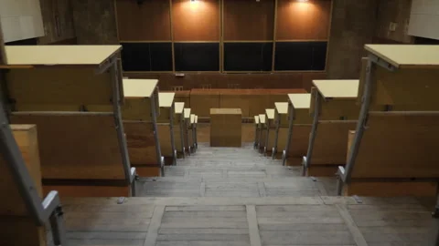 The Aisle Between Desks In Empty Lecture Hall,  Auditorium Stock Footage 315880682