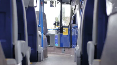 In The Aisle Of An Empty Bus Journey Video stock 150398815