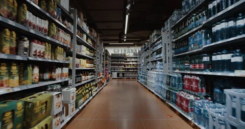 Aisle at supermarket with softdrinks Stock Footage 254918754