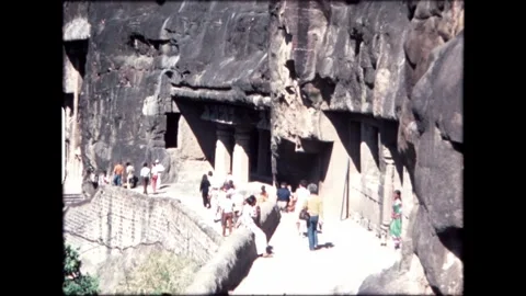 Ajanta Caves Corridor Stock Footage 277976414