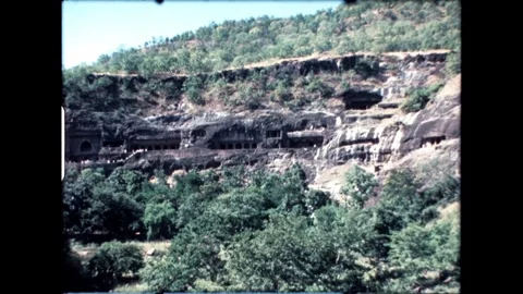 Ajanta Caves on Hillside Video stock 277976415