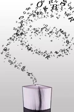 Ajar book with letters of flying up イラスト素材
