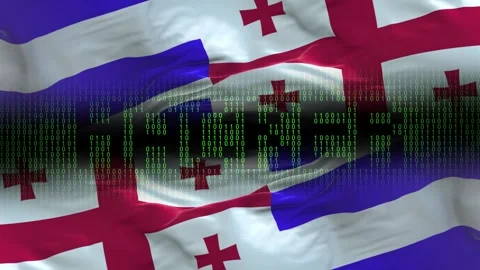 Ajaria flag - Waving flag on matrix binary code background Stock Footage 321419418