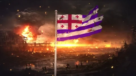 Ajaria flag waving in war is torn 動画素材 330734723