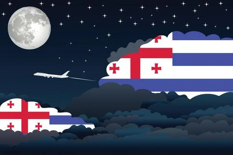 Ajaria Night Clouds Airplane Vector Illustration Stock Illustration