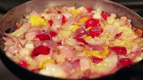 Aji (Chilli) Sauce - Peruvian chilli sauce preparation. Onion, garlic, rocoto, Stock Footage 73429845