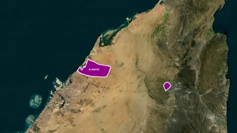 Ajman Emirates Highlighted  Zoomed Map Animation 4K Stock Footage 334380495