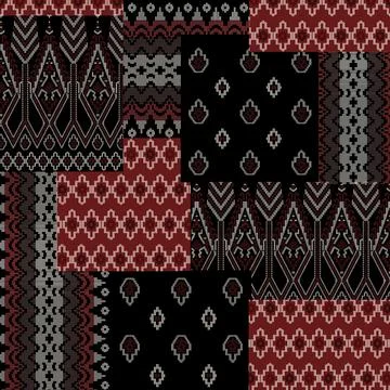 Ajrak ethnic patchwork pattern Black background Stock Illustration