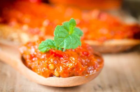 Ajvar spoon Stock Photos