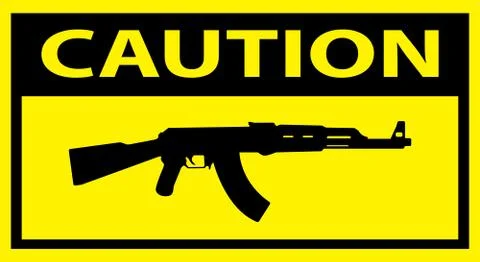 Ak 47 image rifle on the caution plate Stock Illustration