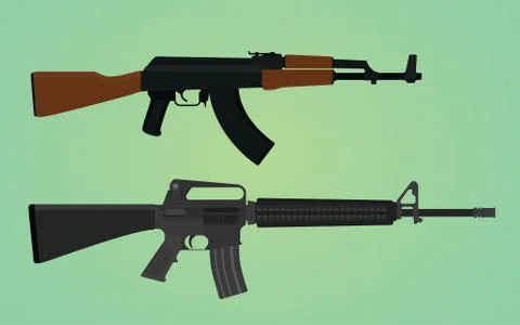 Ak-47 vs m16 comparation with green backround Stock Illustration