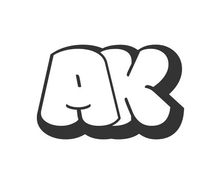 AK logo, bubble comic lettering, rounded in graffiti style black and white .. Stock Illustration