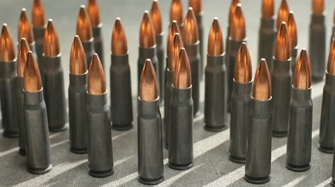 AK47 Bullets standing up, dolly shot Vídeo Stock 54977905