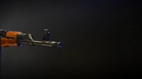 Ak47 on stand angled,  tracking shot down length mws Video stock 36615131