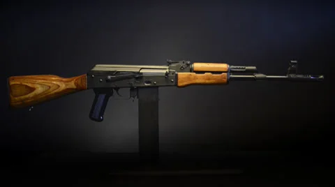 Ak47 on stand profile ws Video stock 36614660